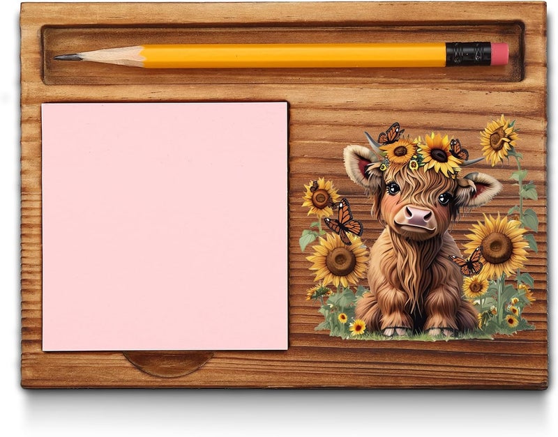 akeke Sunflower Highland Cows Sticky Notes Holder, Highland Cows Gifts for Women, Encouragement Cattle Office Decor Gifts for Coworkers, Women, Colleagues, Boss, Self-Stick Note Pad Holders GAA66 - Image 1